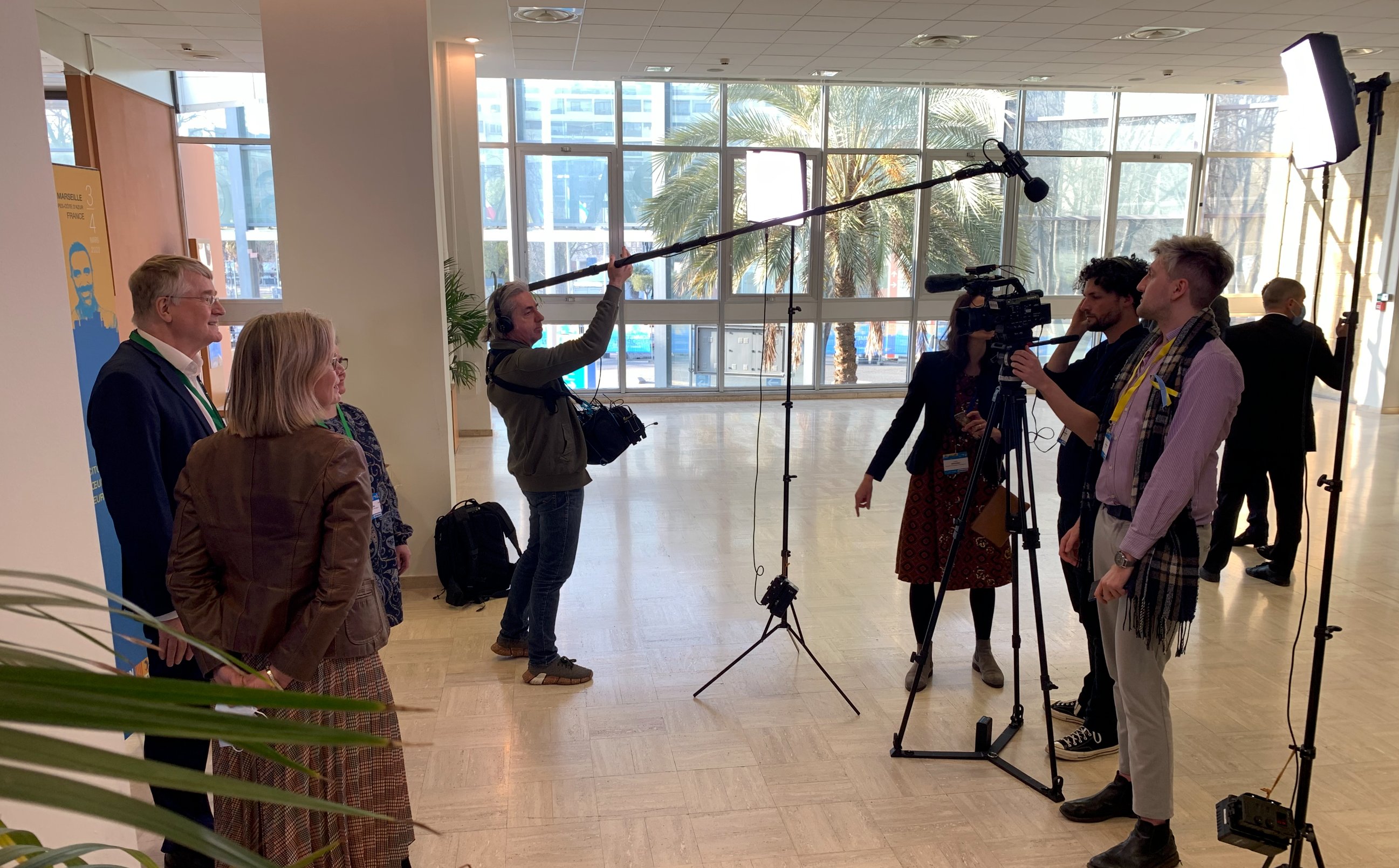 Fullscreen Productions international crew filming on location in Marseille with boom and camera
